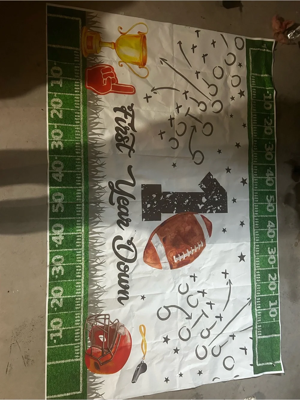 Touchdown 1st Year Down Football Party Backdrop - White and Green